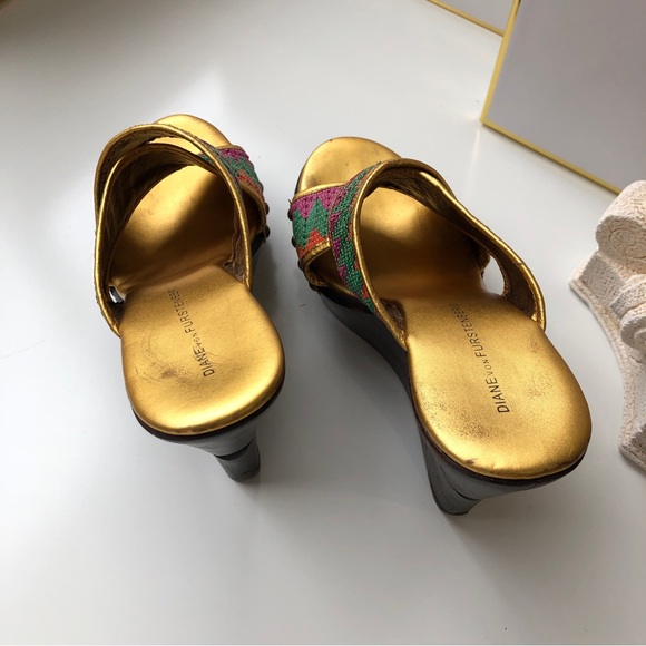 Diane von Furstenberg DVF Moore Tropical Leather Weave Wedge Platform Slingback - Picture 6 of 9